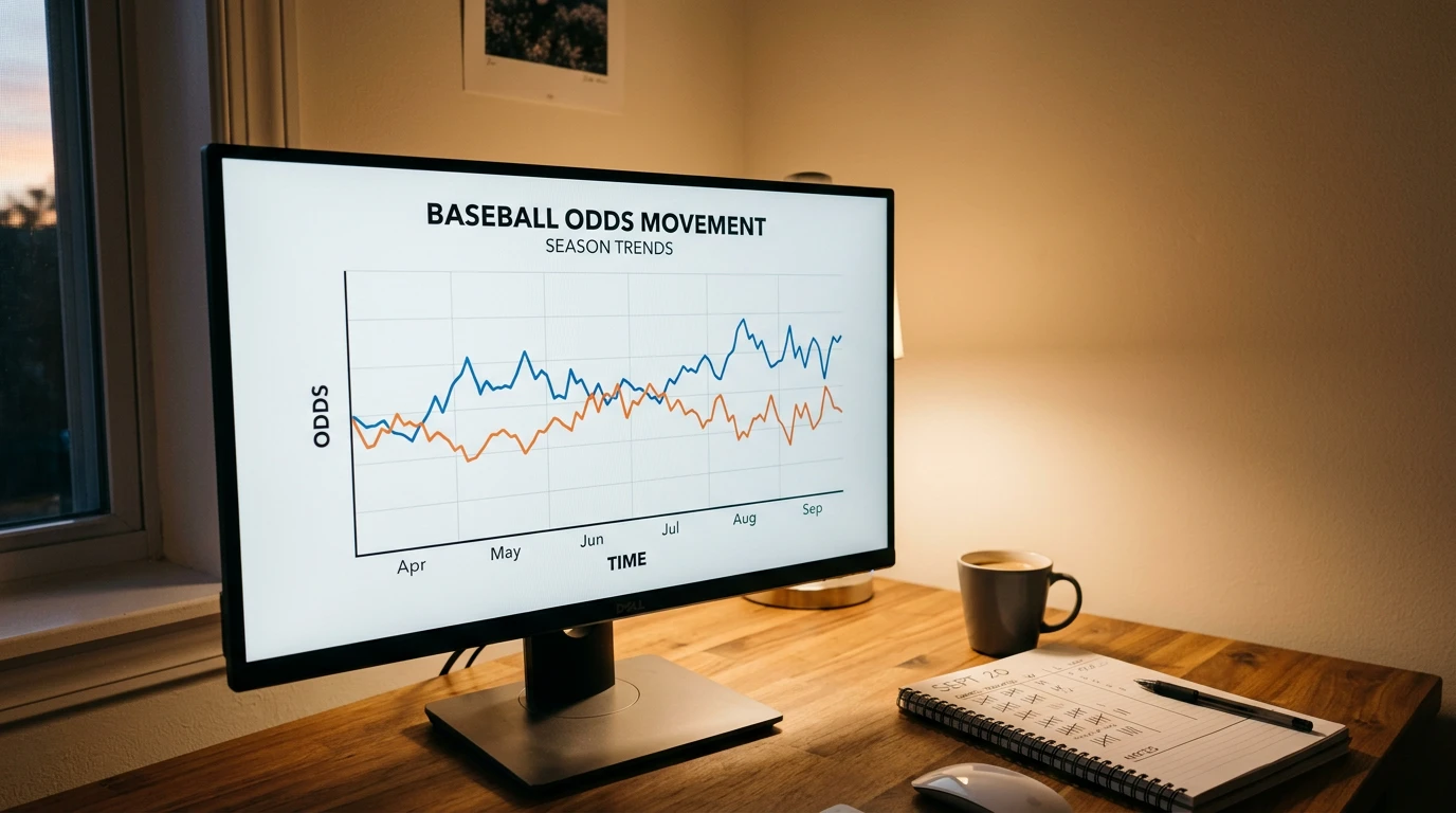 Sportsbook line movement chart showing opening price drift to closing line for an MLB game