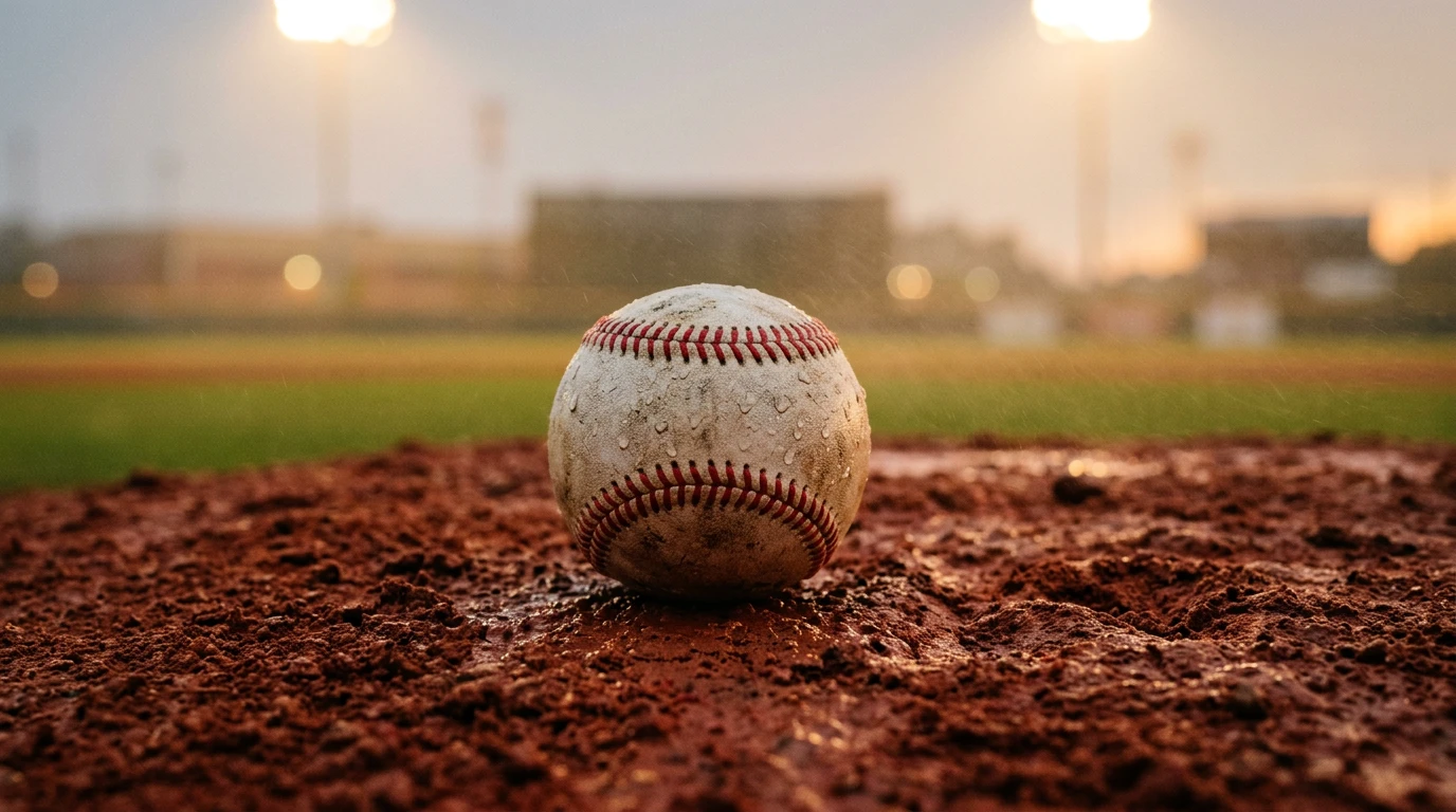 Humid baseball stadium scene with humidity meter and totals adjustment graphic