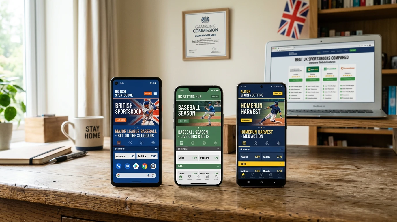 UK MLB punter comparing UKGC-licensed bookmaker MLB betting markets across multiple devices